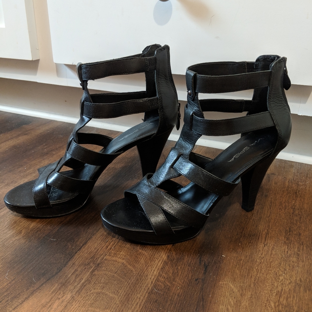Via Spiga Black Leather Strappy Heels